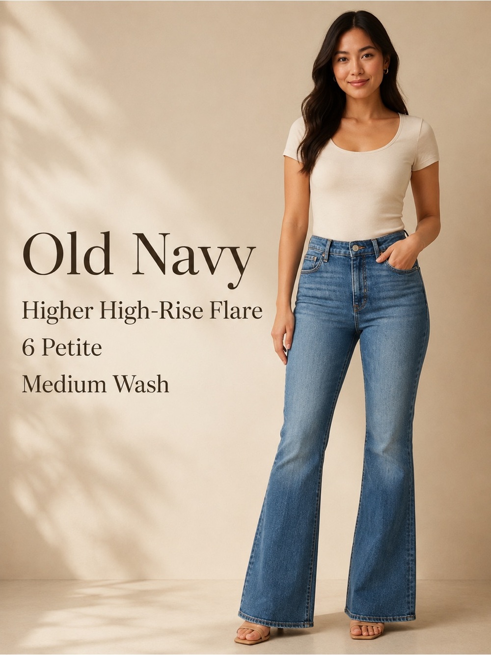 Old Navy Higher High-Rise Flare Jeans 6 Petite Medium Wash Clover